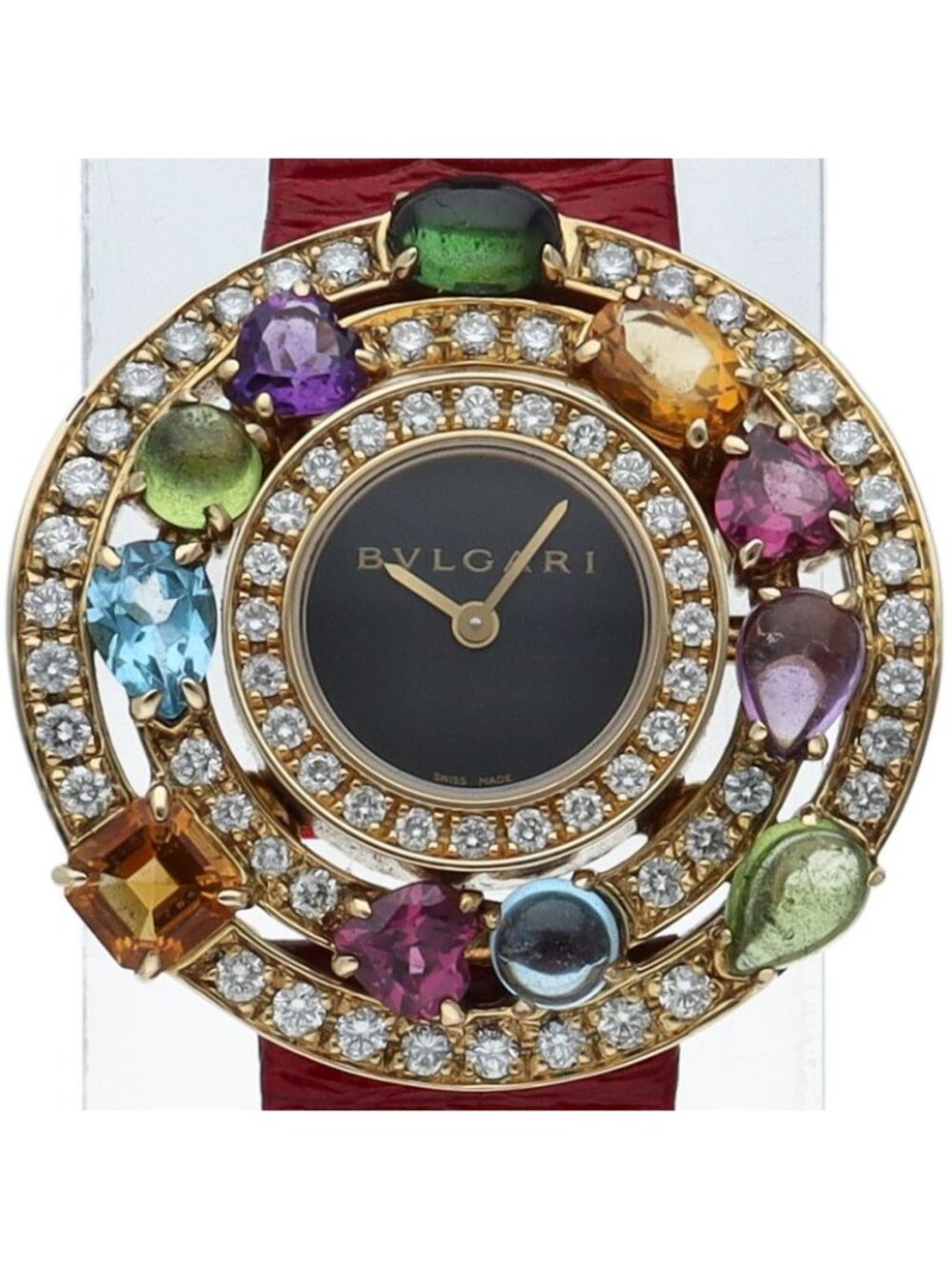 Bvlgari Astrale Cerchi Watch Multi Stone Diamond Bezel 18k Yellow Gold Leather